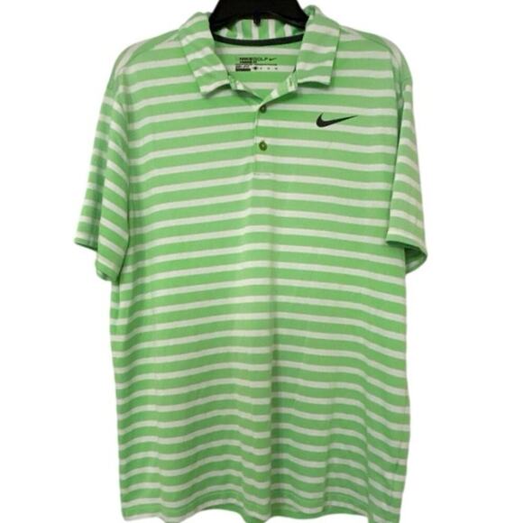 Nike Golf Dri Fit Bright Green & White Striped Standard Fit Performance Polo XL - Picture 1 of 9